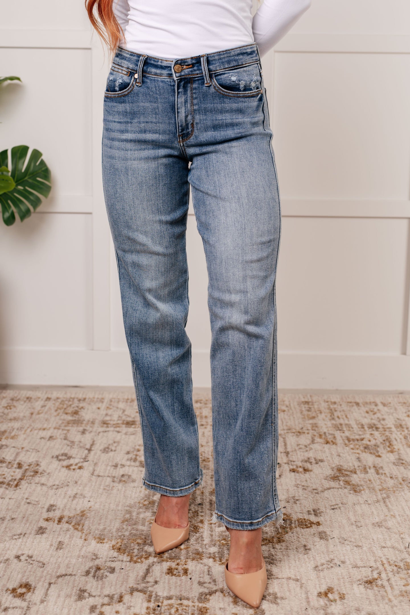 Quinn Mid Rise Cell Phone Pocket Dad Jeans by Judy Blue