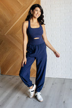 Load image into Gallery viewer, Raising Heart Rate Cut Out Jumpsuit in Navy
