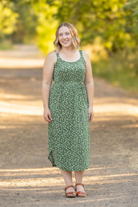 Reagan Ribbed Midi Dress - Olive Floral