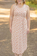 Load image into Gallery viewer, ribbed midi dress sand and rust floral womans dress
