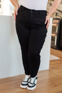 Reese Rhinestone Slim Fit Jeans in Black by Judy Blue