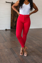 Load image into Gallery viewer, Ruby High Rise Control Top Garment Dyed Skinny Jeans in Red by Judy Blue
