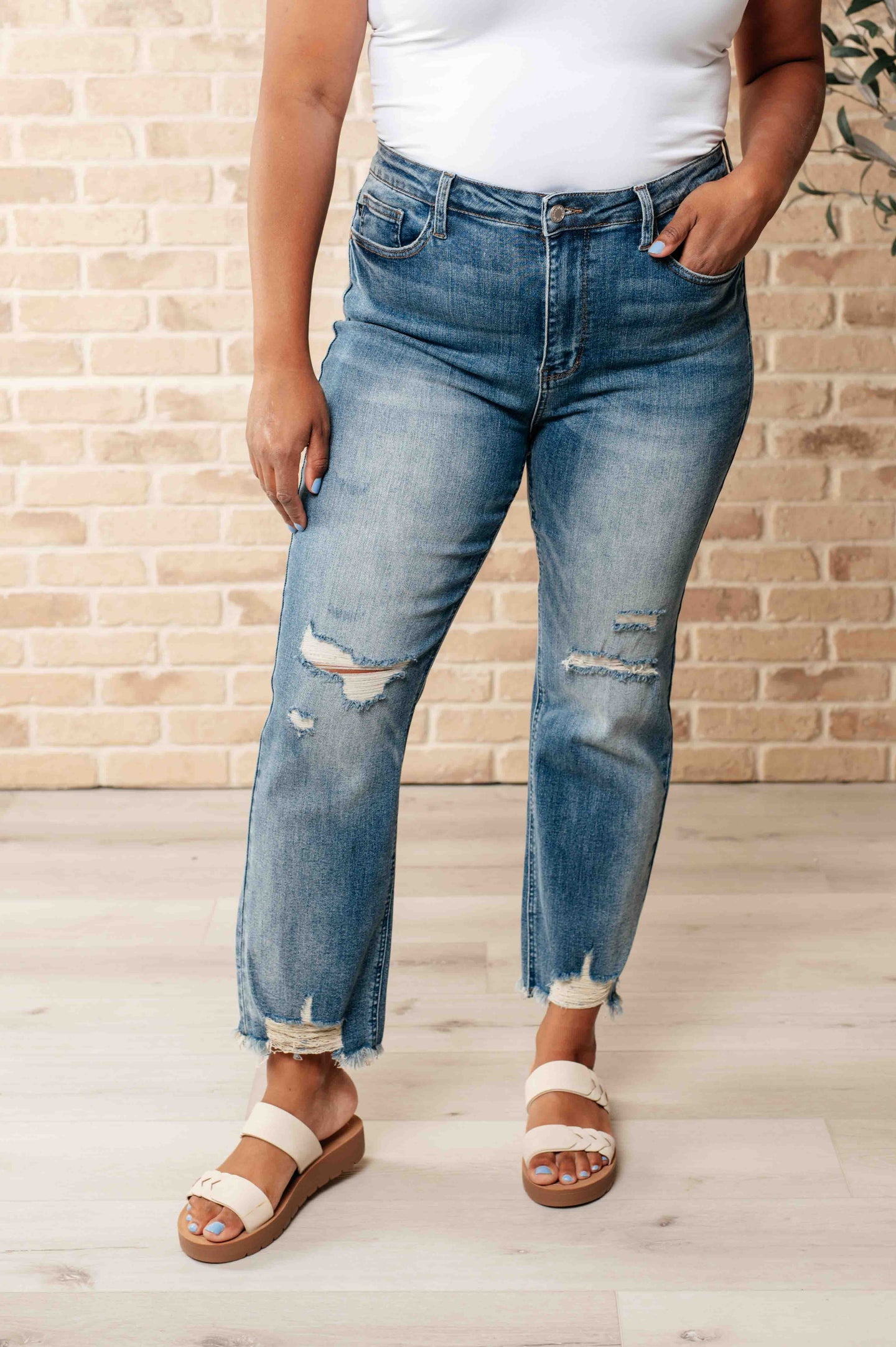 Sammy High Waist Distressed Crop Straight Leg Jeans by Judy Blue