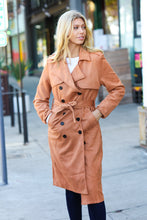 Load image into Gallery viewer, Rust Suede Double Breasted Belted Lined Trench Coat
