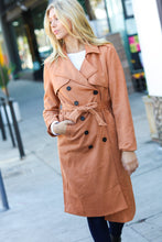 Load image into Gallery viewer, Rust Suede Double Breasted Belted Lined Trench Coat
