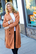 Load image into Gallery viewer, Rust Suede Double Breasted Belted Lined Trench Coat
