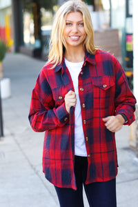Mountain Views Red Cotton Flannel Plaid Square Hem Pocketed Jacket