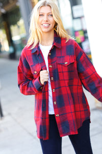 Mountain Views Red Cotton Flannel Plaid Square Hem Pocketed Jacket