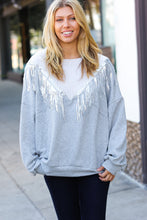 Load image into Gallery viewer, Always A Silver Lining White/Grey Cable Knit Sequin Tassel Hacci Sweater
