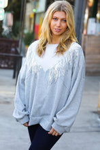 Load image into Gallery viewer, Always A Silver Lining White/Grey Cable Knit Sequin Tassel Hacci Sweater

