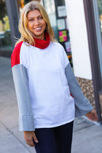 Load image into Gallery viewer, My Forever Wish Red/White Hacci Color Block Jacquard Knit Turtleneck
