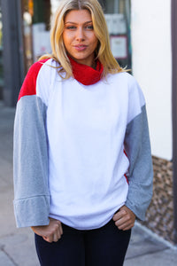 My Forever Wish Red/White Hacci Color Block Jacquard Knit Turtleneck