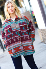 Load image into Gallery viewer, Holiday In The Mountains Aztec Flannel Textured Button Down Pocketed Shacket
