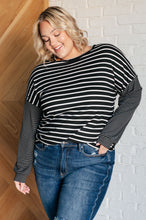 Load image into Gallery viewer, Super Clever Patchwork Striped Top in Black
