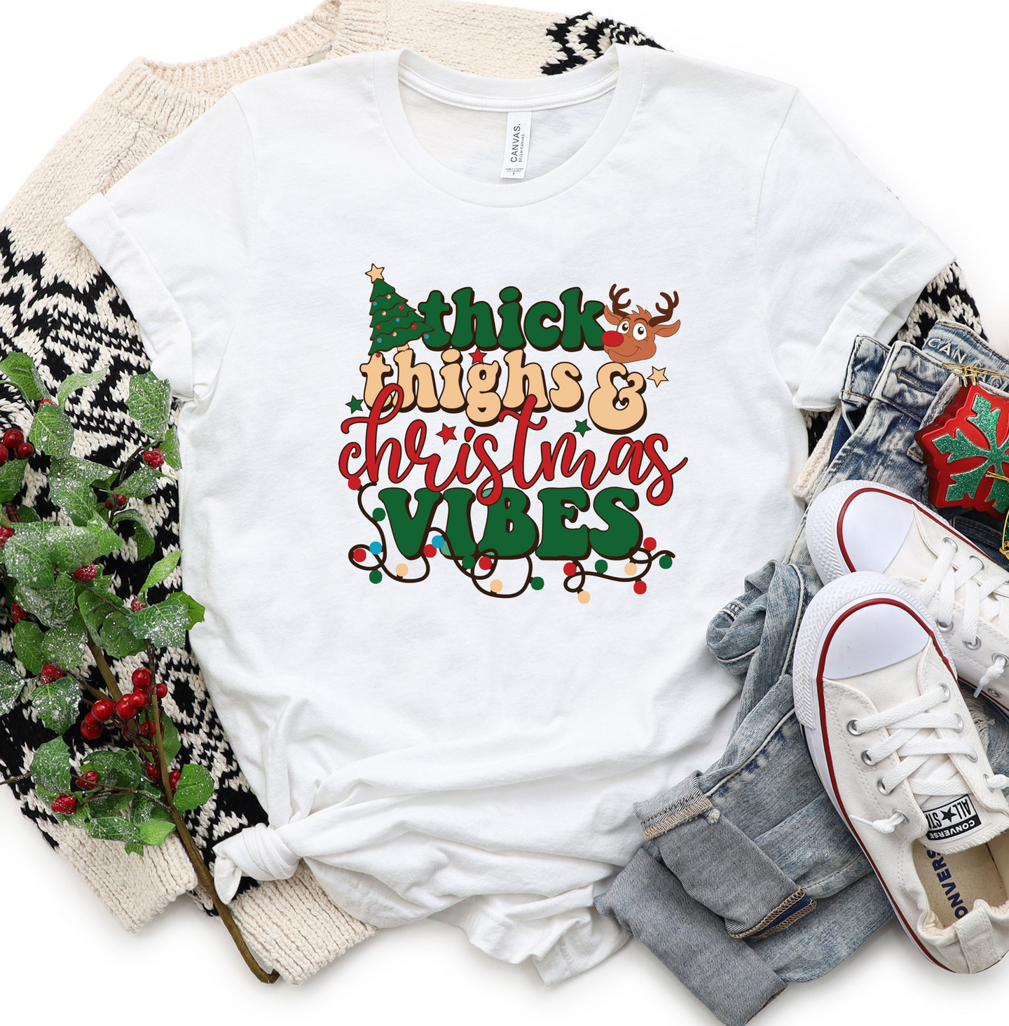 Thick Thighs & Christmas Vibes Graphic T-Shirt