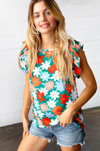 Load image into Gallery viewer, Follow Me Emerald Floral Print Double Ruffle Sleeve Top
