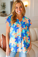 Load image into Gallery viewer, Tropical Breeze Floral Banded V Neck Flutter Sleeve Top in Turquoise

