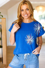 Load image into Gallery viewer, Light Me Up Sequin Firework Dolman Top in Blue
