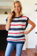 Load image into Gallery viewer, Holiday Ready Red White &amp; Blue Striped Crochet Top
