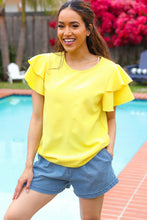 Load image into Gallery viewer, Lovely In Tiered Double Ruffle Sleeve Woven Top in Yellow
