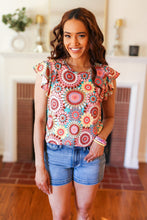 Load image into Gallery viewer, You Got This Mint Medallion Crochet Print Ruffle Sleeve Top
