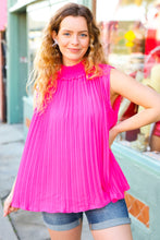 Load image into Gallery viewer, Sweet New Days Smocked Neck Pleated Sleeveless Top in Fuchsia
