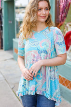 Load image into Gallery viewer, All About You Sky Blue Paisley Ruffle Hem Tunic Top

