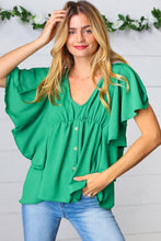 Load image into Gallery viewer, Feel the Waves Button Ruffle Woven Top
