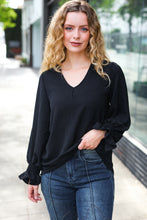 Load image into Gallery viewer, Hello Beautiful Smocked Bubble Sleeve Woven Top in Black
