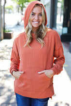 Load image into Gallery viewer, Cozy Days Mineral Wash Rib Knit Hoodie in Rust
