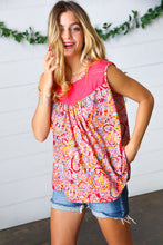 Load image into Gallery viewer, The Coral Reef  Jacquard Lace Paisley Print Tank Top in Coral
