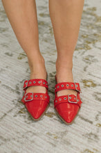 Load image into Gallery viewer, Usual Pointy Toe Double Buckle Flat in Red
