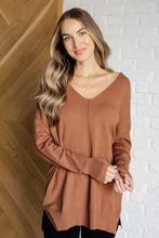 Load image into Gallery viewer, V-Neck Front Seam Sweater in Deep Camel
