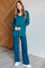 Load image into Gallery viewer, V-Neck Front Seam Sweater in Heather Ocean Teal
