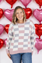 Load image into Gallery viewer, Checkered Sweater - Grey and Pink
