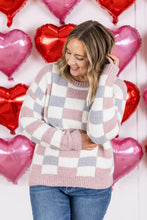 Load image into Gallery viewer, Checkered Sweater - Grey and Pink
