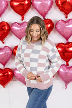 Load image into Gallery viewer, Checkered Sweater - Grey and Pink
