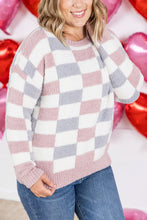 Load image into Gallery viewer, Checkered Sweater - Grey and Pink
