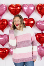 Load image into Gallery viewer, Cozy Block Sweater - VDay Stripes
