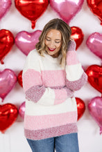 Load image into Gallery viewer, Cozy Block Sweater - VDay Stripes
