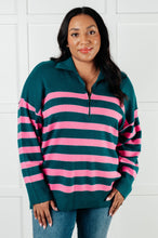 Load image into Gallery viewer, Well Situated Striped Quarter Zip Sweater in Green and Pink
