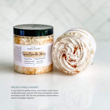 Load image into Gallery viewer, Autumn Vibes Whipped Soap in Spiced Vanilla Honey: A cozy fusion of golden honey, warm spices, and creamy vanilla tonka bean, layered with hints of bergamot, amber, and tobacco leaf. This rich and comforting scent evokes a sense of nostalgic elegance.
