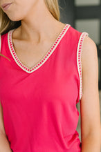 Load image into Gallery viewer, Whisper Trim Detailed V-Neck Tank in Hot Pink
