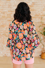 Load image into Gallery viewer, Willow Bell Sleeve Top in Black and Persimmon Floral
