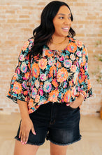 Load image into Gallery viewer, Willow Bell Sleeve Top in Black and Persimmon Floral

