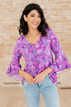 Load image into Gallery viewer, Willow Bell Sleeve Top in Lavender Paisley
