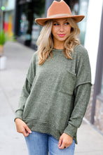 Load image into Gallery viewer, Stay Awhile Drop Shoulder Melange Sweater in Army Green
