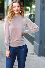 Load image into Gallery viewer, On Your Way Ribbed Mock Neck Puff Sleeve Top in Camel
