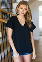 Load image into Gallery viewer, Flaunting the Flutter Sleeve V Neck Top in Black
