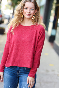Stay Awhile Ribbed Dolman Cropped Sweater in Red